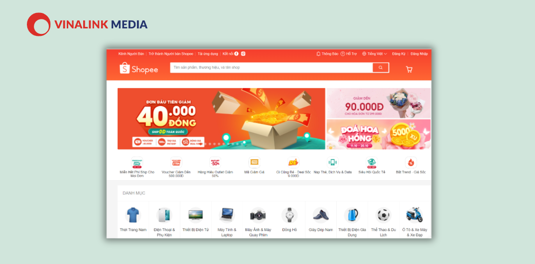 Ví dụ về 1 website động là website Shopee